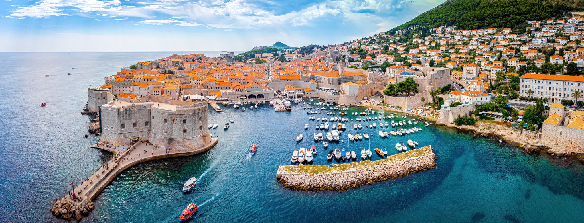 The aerial view of Dubrovnik, a city in southern Croatia fronting the Adriatic Sea, Europe.