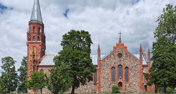 Photo of Church of St. Paul in Viljandi, Estonia, the church was built in 1863-1866 in Neo-Gothic style with elements of Tudor Gothic.