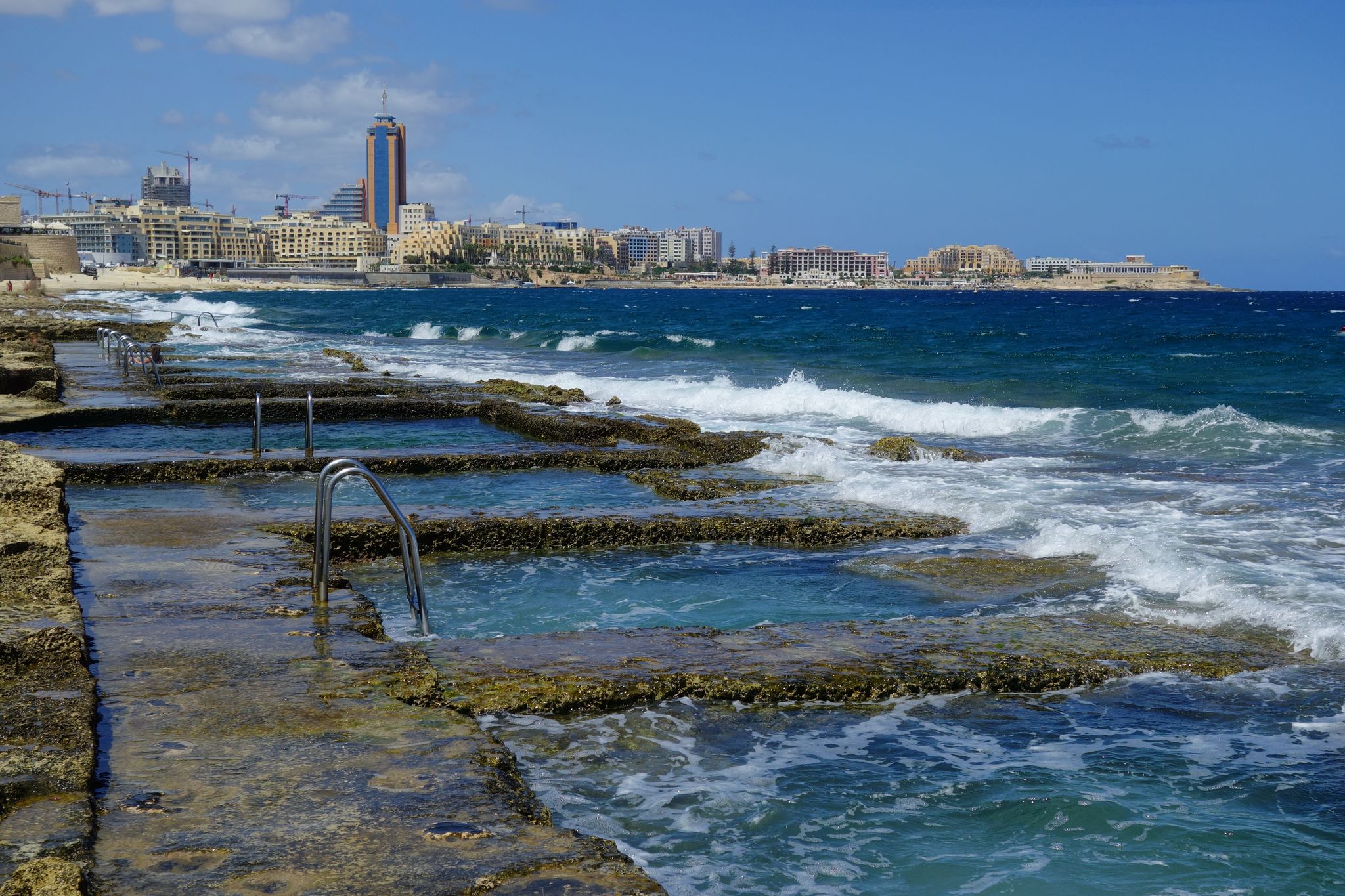 Photo of beautiful aerial view of the Spinola Bay, St. Julians and Sliema town on Malta.