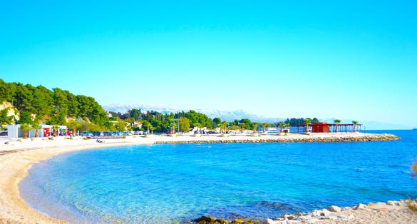 Photo of amazing beach of split  Dalmatia, Croatia.