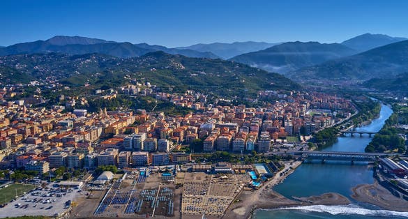 Aerial photography with drone. The resort town of Chiavari Genoa, Italy.