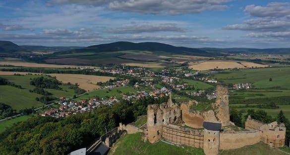 Photo of Aerial view of Zborov Castle in Slovakia.