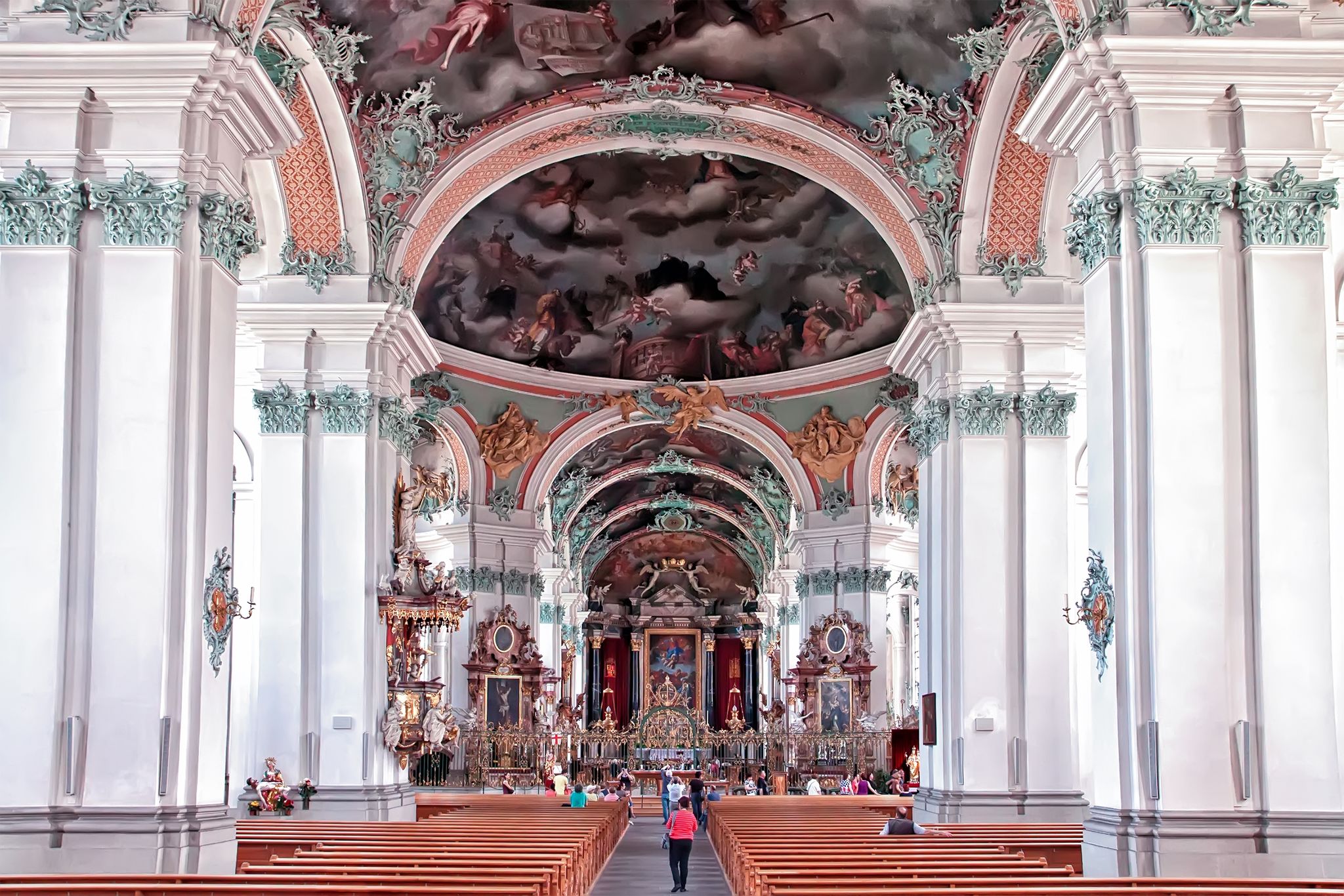 photo of St. Gallen Cathedral Interior. Switzerland. Swiss landmark, listed on Unesco World Heritage List.