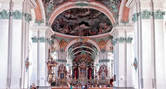 photo of St. Gallen Cathedral Interior. Switzerland. Swiss landmark, listed on Unesco World Heritage List.