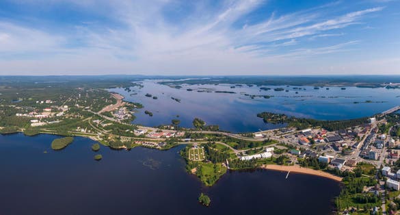 Photo of aerial view of Kemijarvi city in Eastern Lapland in northern Finland.