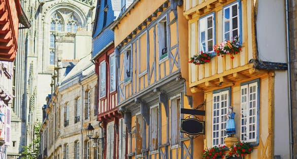 Photo of Beautiful half-timbered buildings in medieval town of Quimper,France.