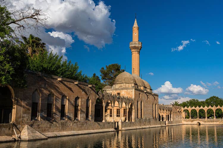 PHOTOF VIEW OF Balıklıgol(the Pool of Sacred Fish) and Rizvaniye Mosque of Şanlıurfa, Turkey.