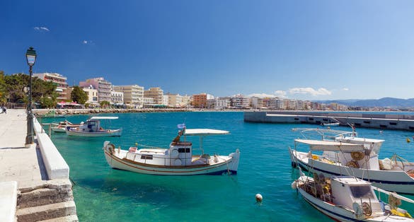 Photo of the harbor of Loutraki town, Corinthia, Greece.