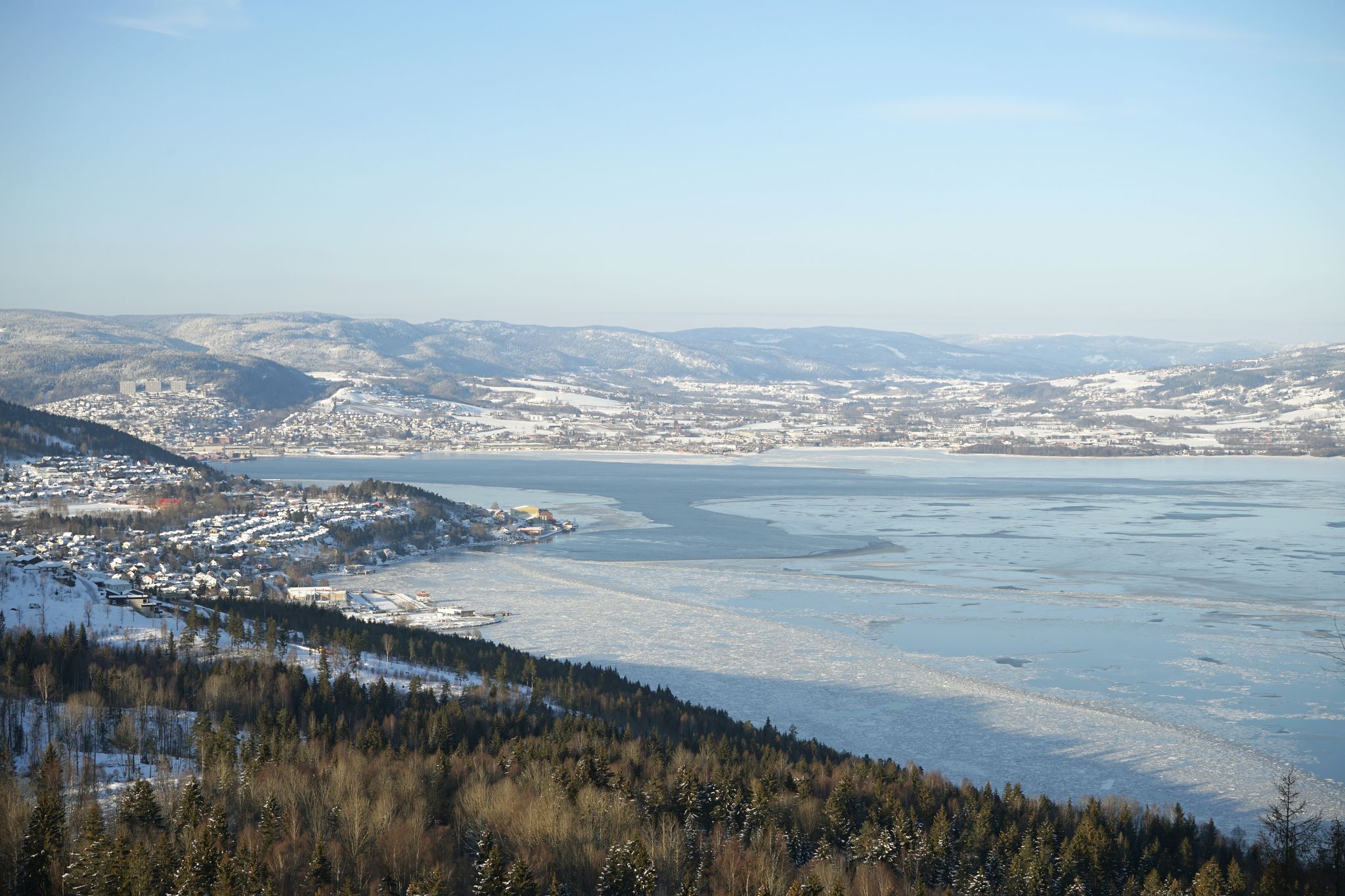 photo of Drammen fjord in winter time in Norway.