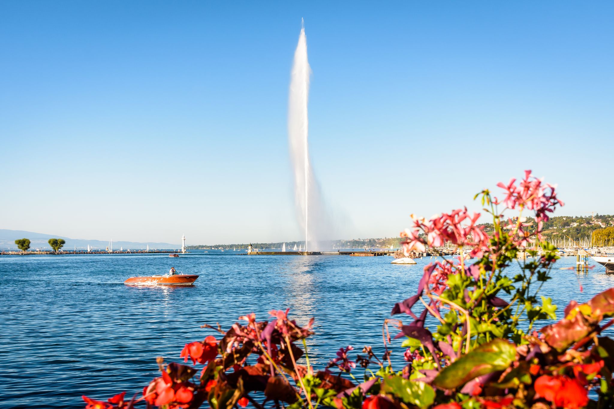 Photo of amazing view of the Lake Leman or Lake Geneva as seen from Jardin anglais, Switzerland.