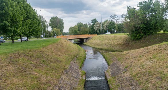 photo of view of Small river Baczyna in Lubin, Poland.
