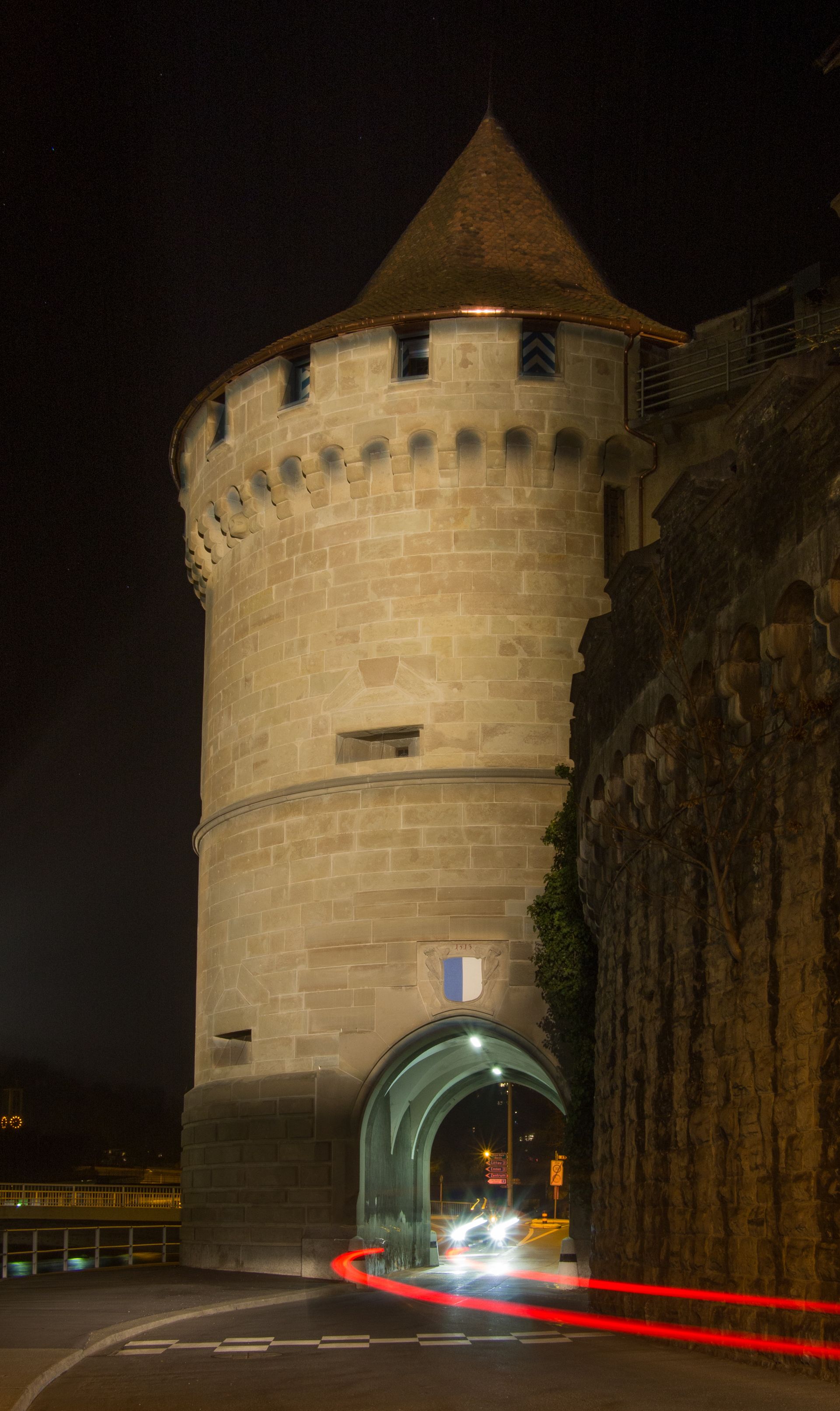 photo of Nölliturm at night in Lucerne, Switzerland.