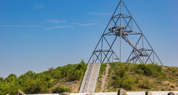photo of view of Panorama of the park on top of the hill at the tetraheron of Bottrop, Germany.