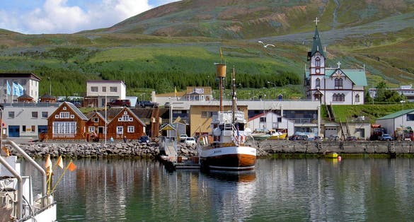 Húsavík city, from the sea