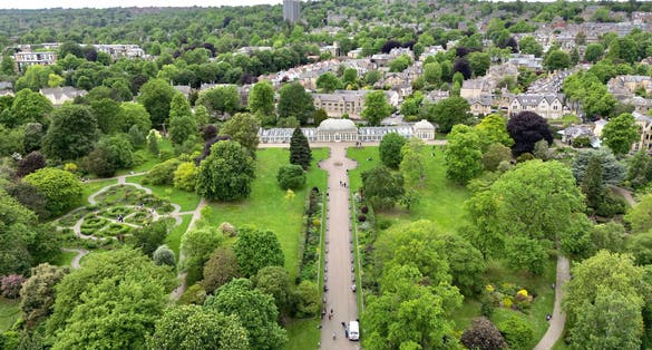 Photo of aerial view of Sheffield Botanical gardens flowers beds ,South Yorkshire ,UK.