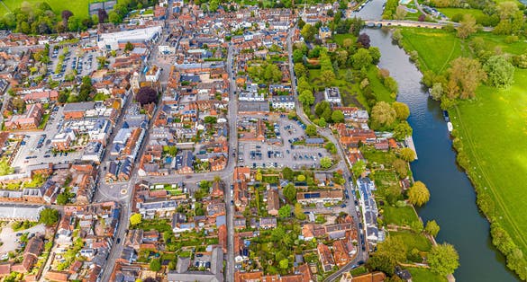 photo of view of Aerial view of Wallingford, a historic market town and civil parish located between Oxford and Reading on the River Thames in England, UK