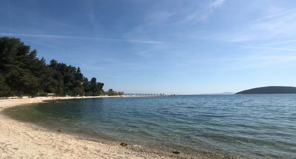 Photo of famous Kašjuni beach from Marjan Hill, Split, Croatia.