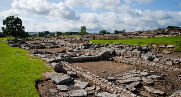 Photo of ruins at Vindolanda Roman fort in England.
