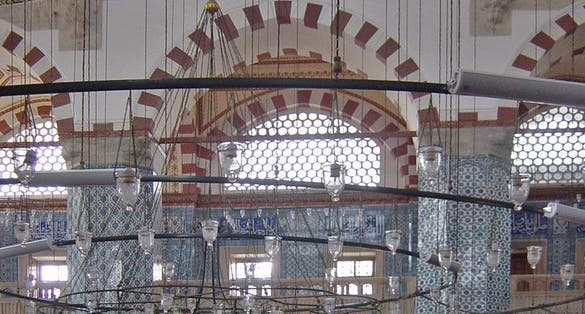 photo of interior view in Rüstem Pasha Mosque in Istanbul, Turkey.