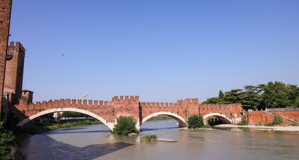 photo of viewThe iconic medieval Ponte scaligero in Verona crossing the Adige river, Verona, Italy.