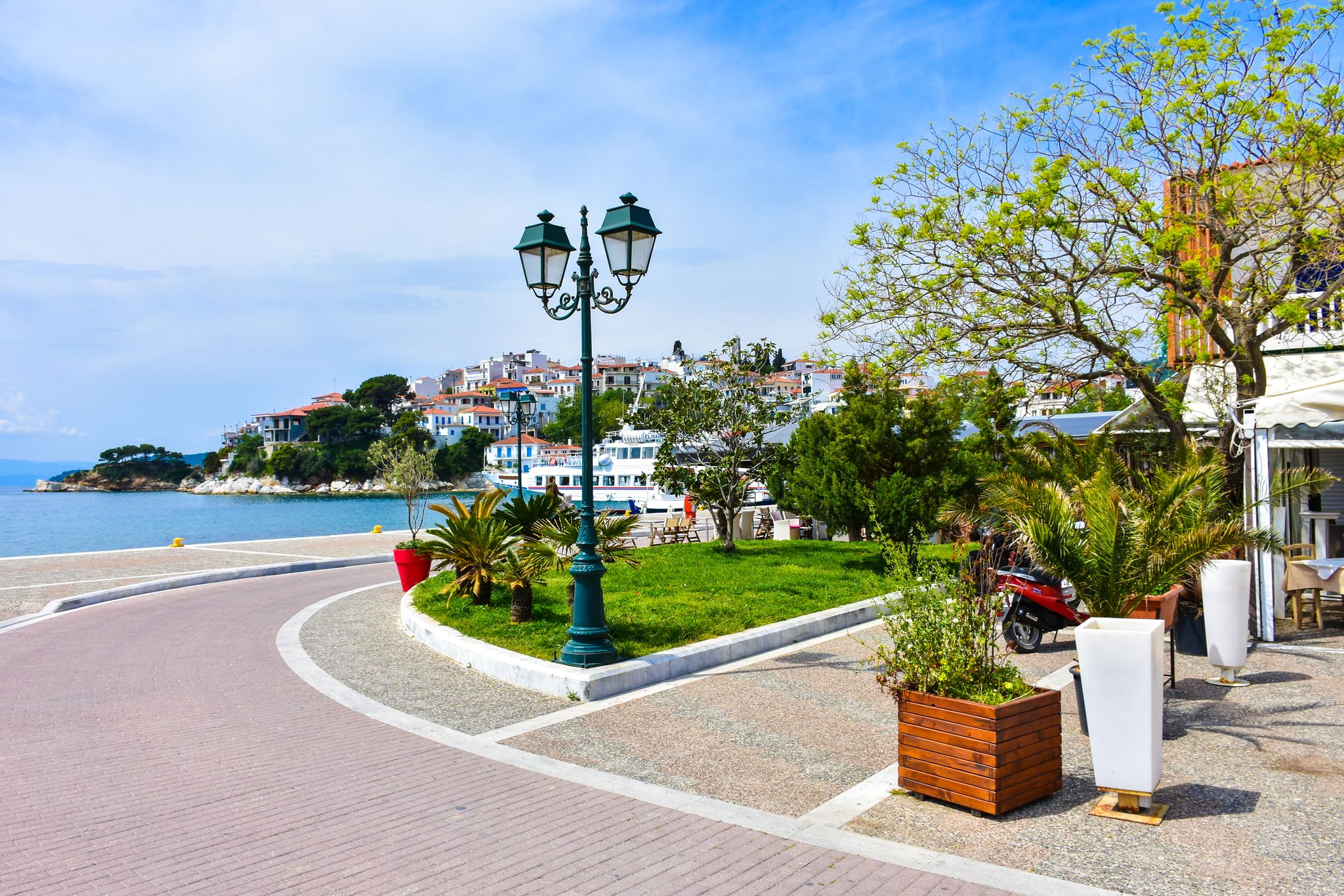 Photo of main square on the Skiathos island in Greece.