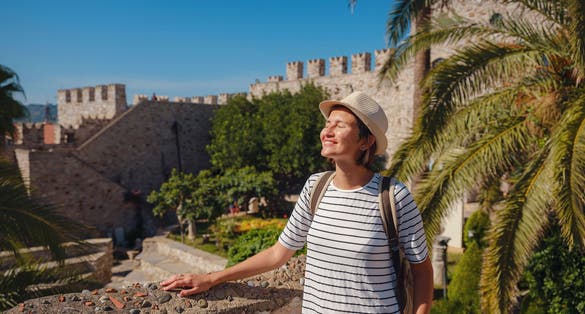 photo of tourist woman on beautiful in Marmaris Castle.