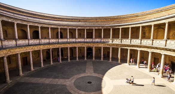 Photo of Courtyard in Palacio de Carlos V in La Alhambra, Granada, Spain.