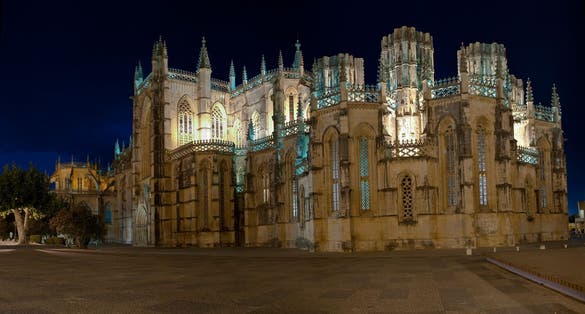 Photo of night view of Batalha Monastery, Portugal.
