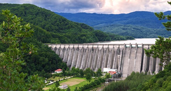 photo of view of The dam on Uz river in Bacau, Romania.