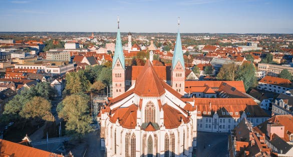 photo of view  of Augsburg Cathedral. Top view of the Сathedralю.