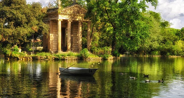 photo of Visit Italy, park Villa Borghese with boat and ducks.