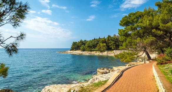 Blue lagoon sea bay in Porec, Croatia - Istria, Europe.