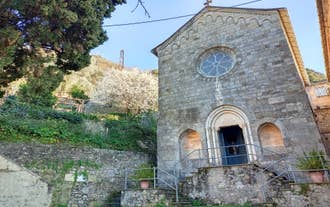 Photo of panoramic aerial view of town Rapallo in Liguria, Italy.