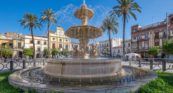 photo of view of Fountain of Spanish Square of Merida. Spain.