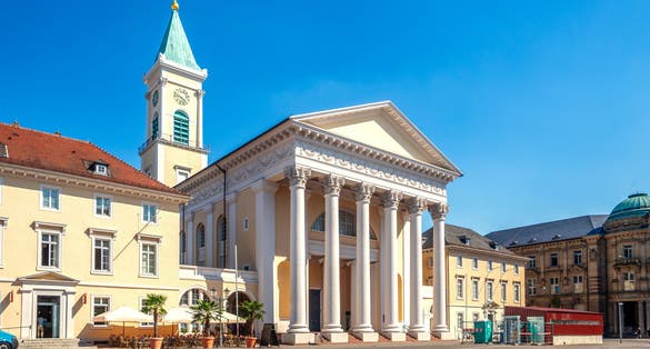 Photo of church in Karlsruhe, Market Square, in Germany.
