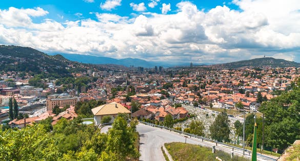 Photo of panoramic view of Yellow Fortness (Zuta Tabija), Vratnik in Sarajevo, Bosnia and Herzegovina.