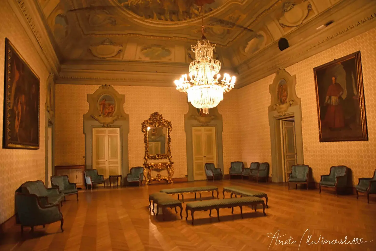 photo of view inside Palazzo Grassi, Bologna, Italy.