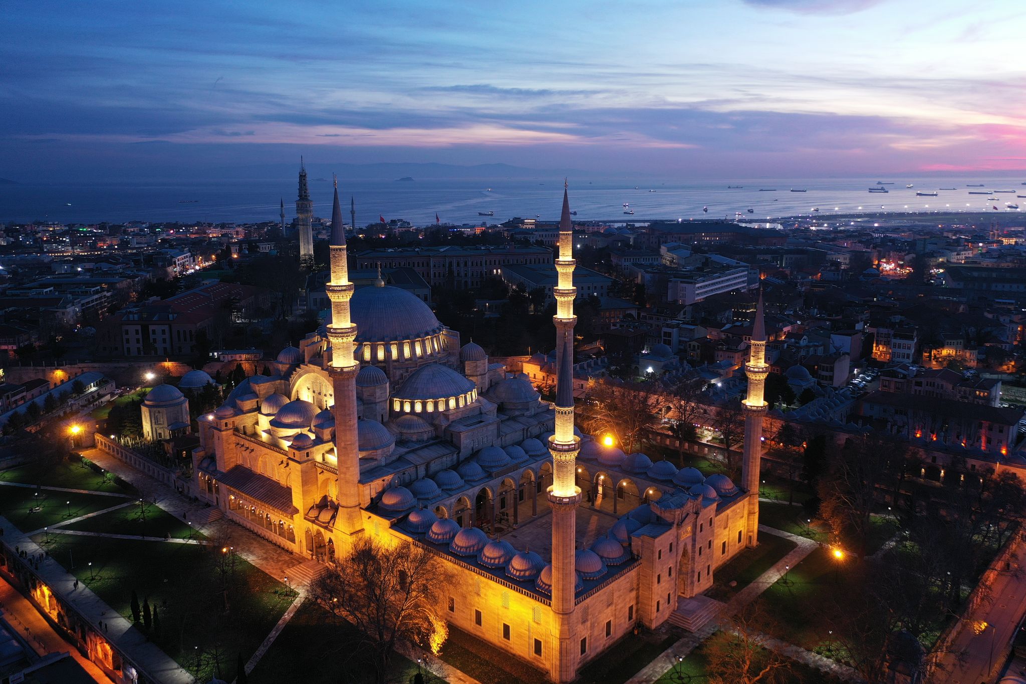 Aerial view of the Suleymaniye Mosque built by architect Sinan in the 16th century located in Istanbul, Turkey.