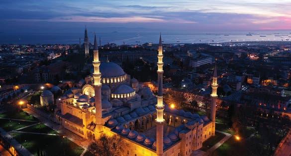 Aerial view of the Suleymaniye Mosque built by architect Sinan in the 16th century located in Istanbul, Turkey.