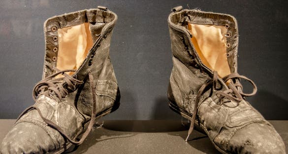 Photo of Charlie Chaplin's old shoes are at Chaplin's World museum, Switzerland.