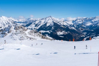 Skiing at Leysin in the Swiss Alps, Switzerland
