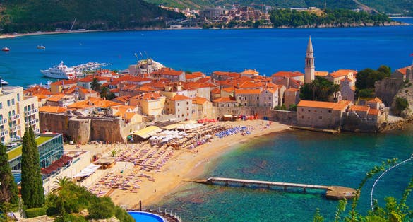 Sew view to the Old Town od Budva in Montenegro