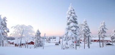Rovaniemi Finland, panorama of the city with Kemijoki river in the back and Ounasvaara fell with the city heart at the left.