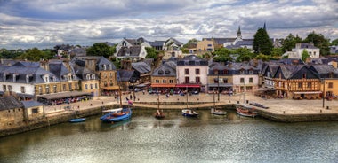 Photo of traditional half-timbered houses in the old town of Rennes, Brittany, France.