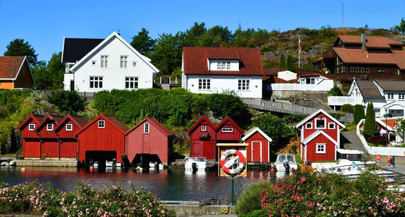 Picture of the beautiful colour houses, Kristiansand, Norway.