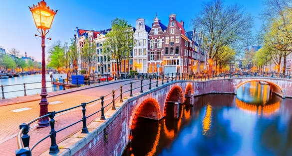 Amsterdam, Netherlands. The Keizersgracht (Emperor's) canals and bridges at night.