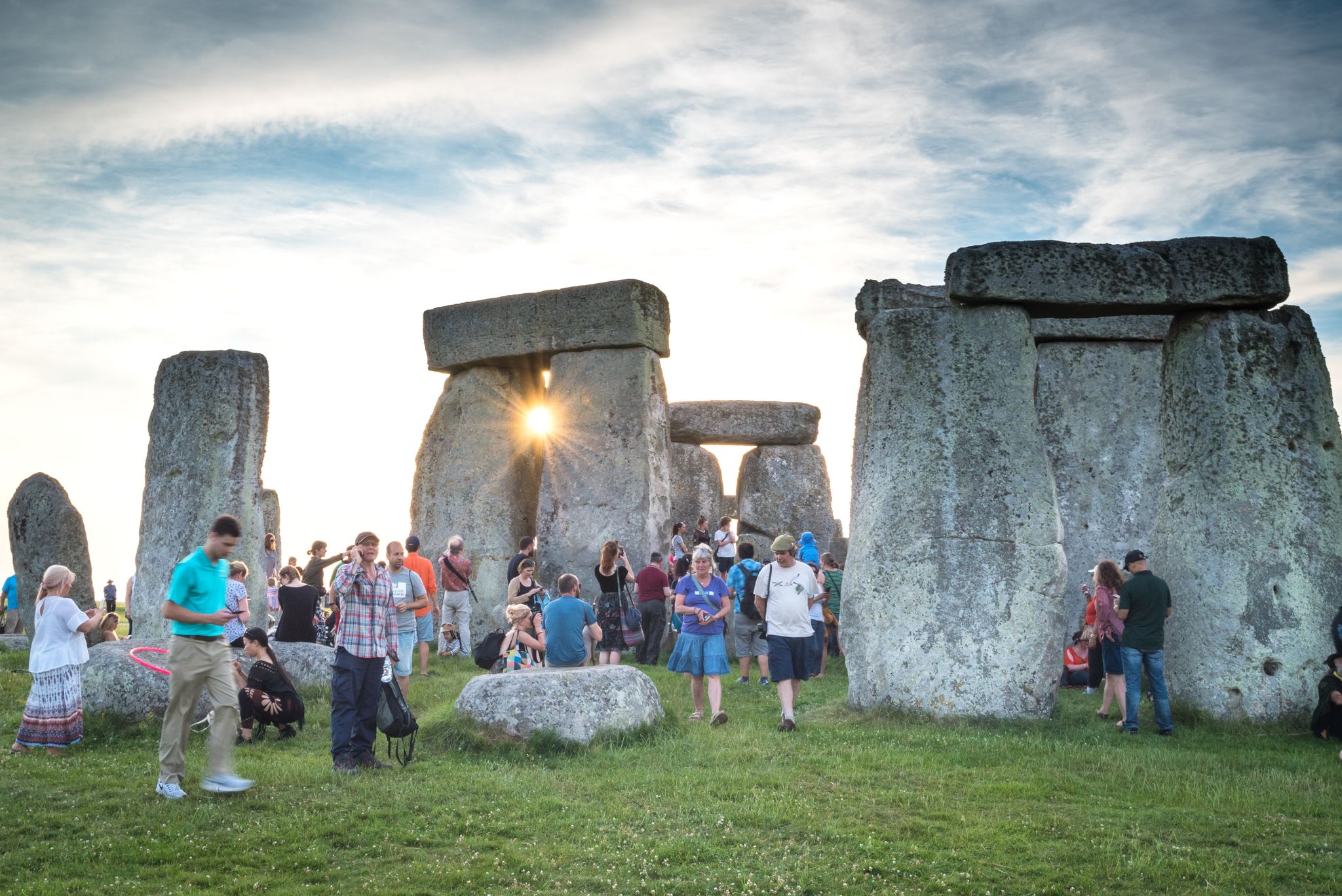 During the annual summer solstice celebration at Stonehenge, visitors can get as close to the circle of stones as they like. The celebration lasts all night.