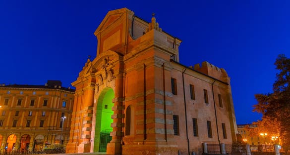photo of view of Night view of the ancient gate Galliera (Porta Galliera) Bologna, Italy.