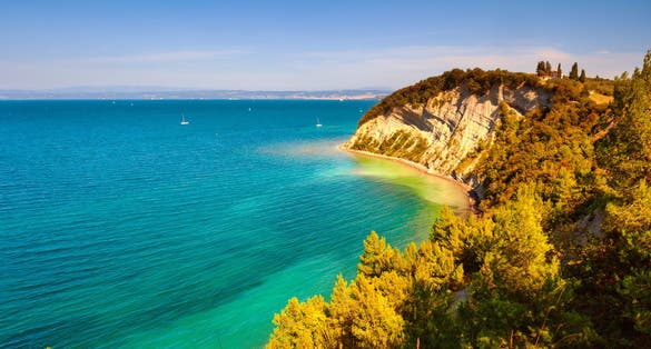 Photo of View of the moon bay in the Strunjan reserve of Slovenia.