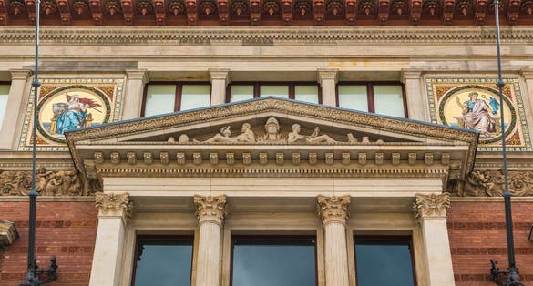 Detail of the historical Martin Gropius Bau - well-known Berlin exhibition hall. Building was erected between 1877 and 1881 by architects Martin Gropius. Berlin, Germany.